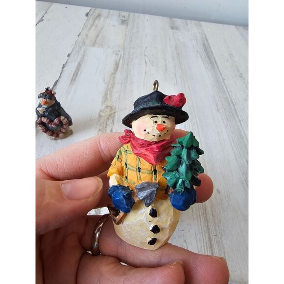 Snowman tree ornament country folk art set candy cane violin Xmas tree - Picture 5 of 10